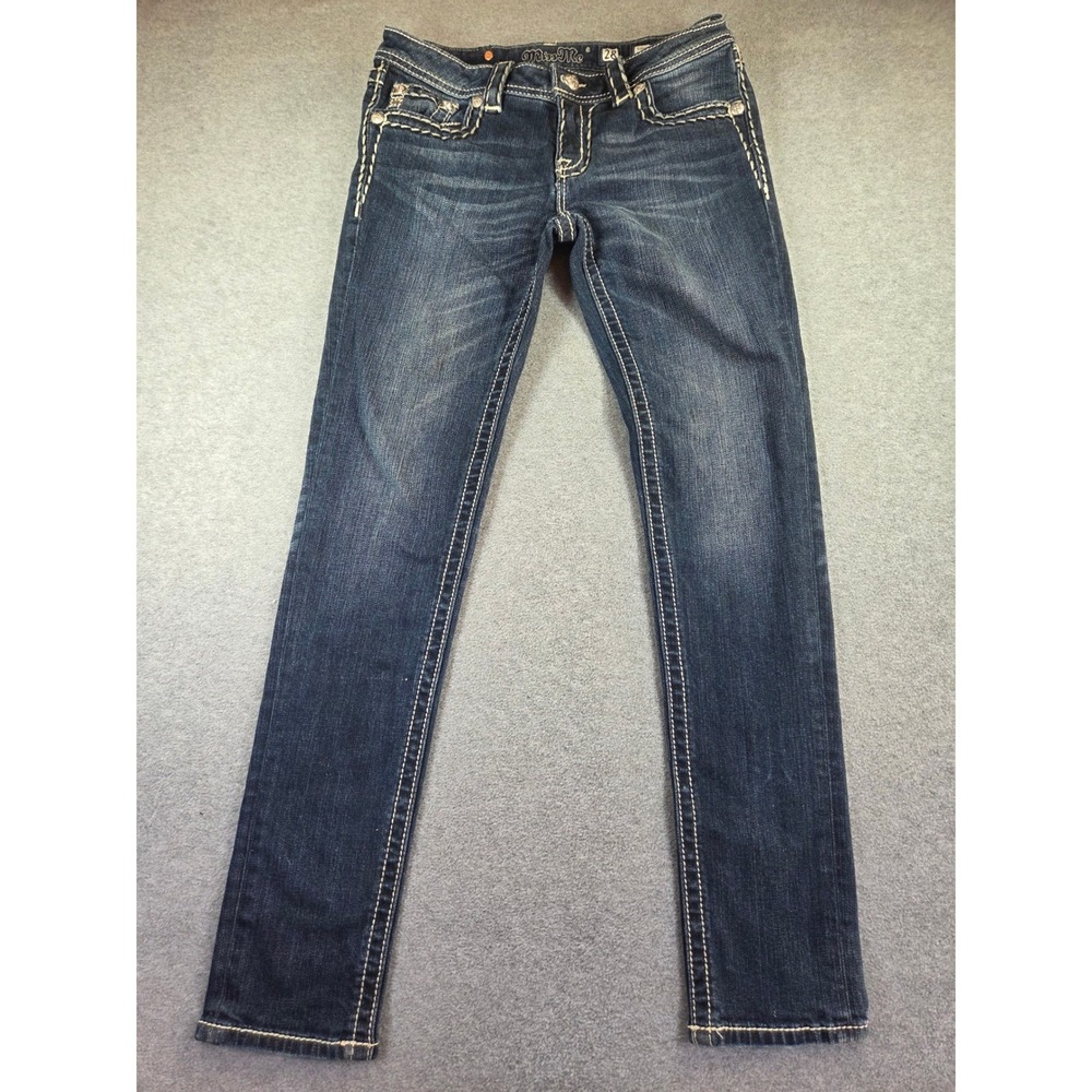 Miss Me Womens Signature Skinny Jeans 28 Dark Wash Thick Stitch Y2K McBling